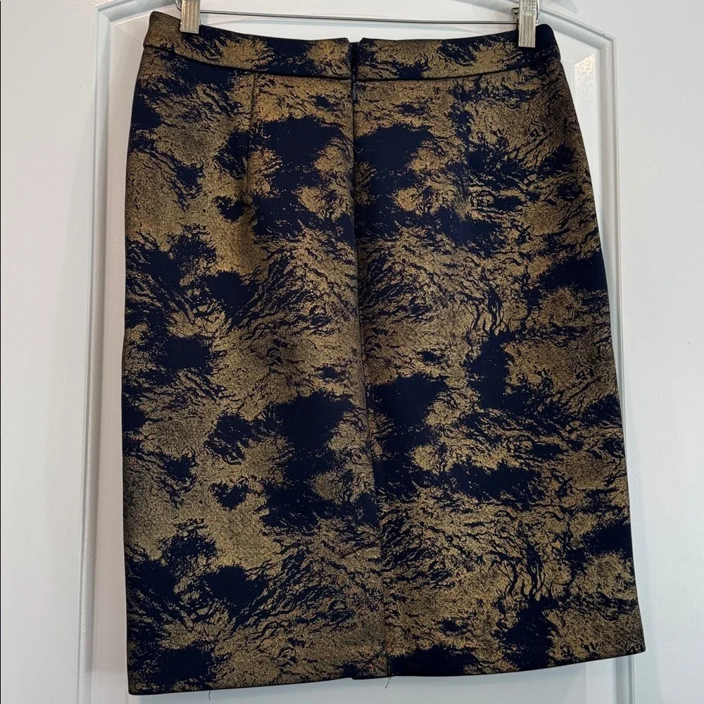 Catherine Malandrino navy blue and gold metallic pencil skirt Size 8